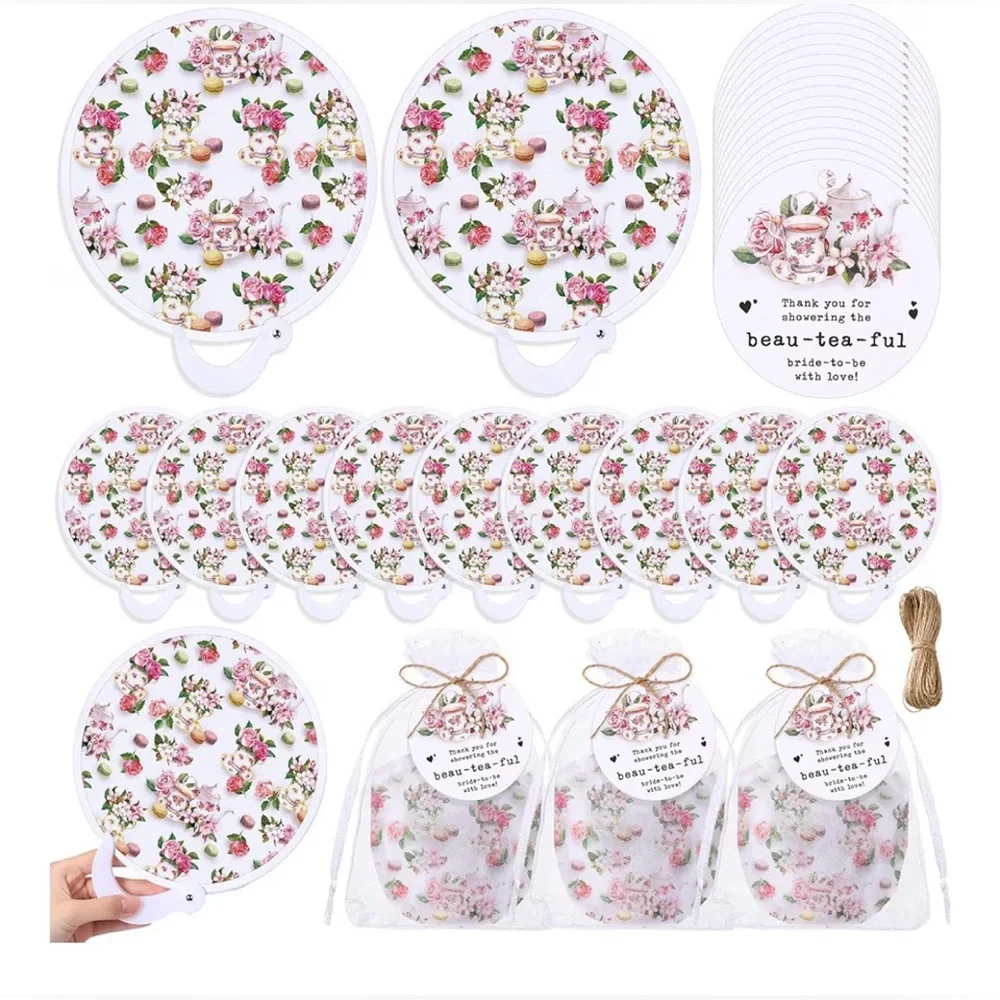 NEW 30 Sets Tea Party Bridal Shower Favors Foldable Fans Thank You Gift Bags